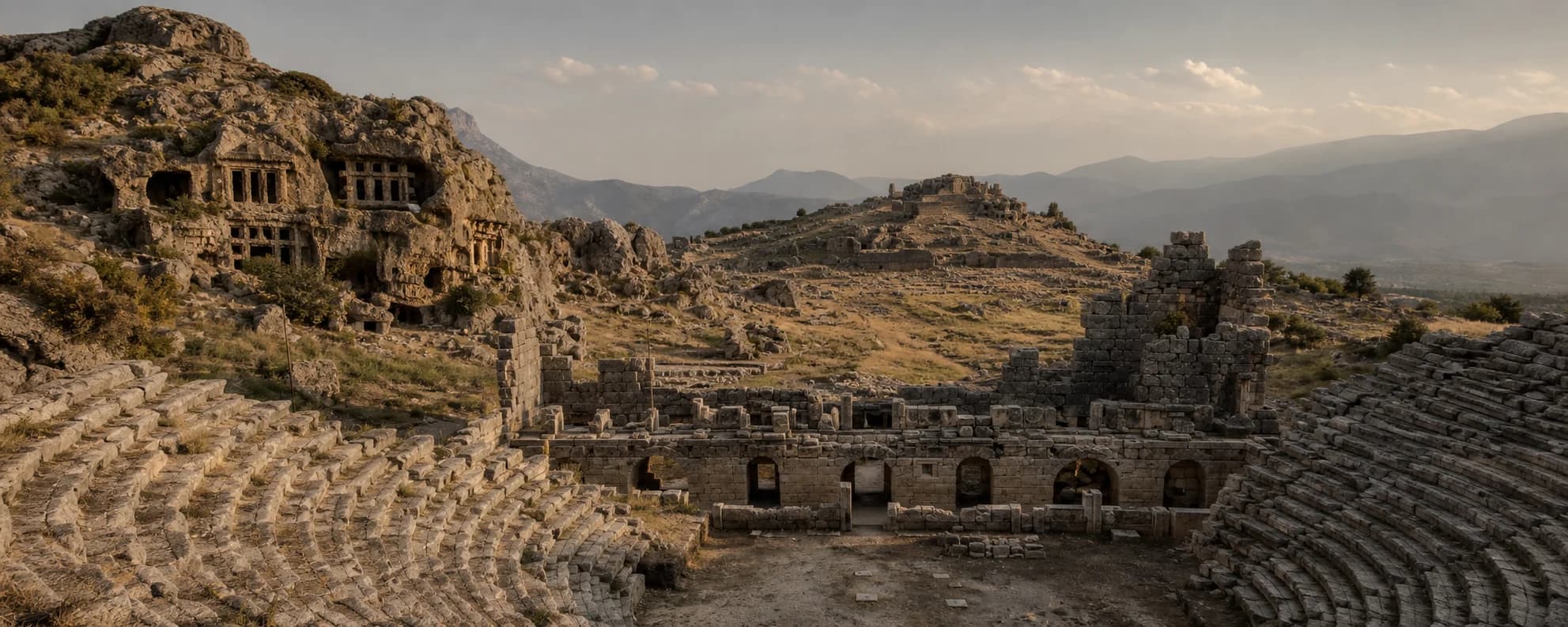 Tlos Antik Kenti'nin tiyatrosu, kaya mezarları ve dağlarla çevrili akropolü