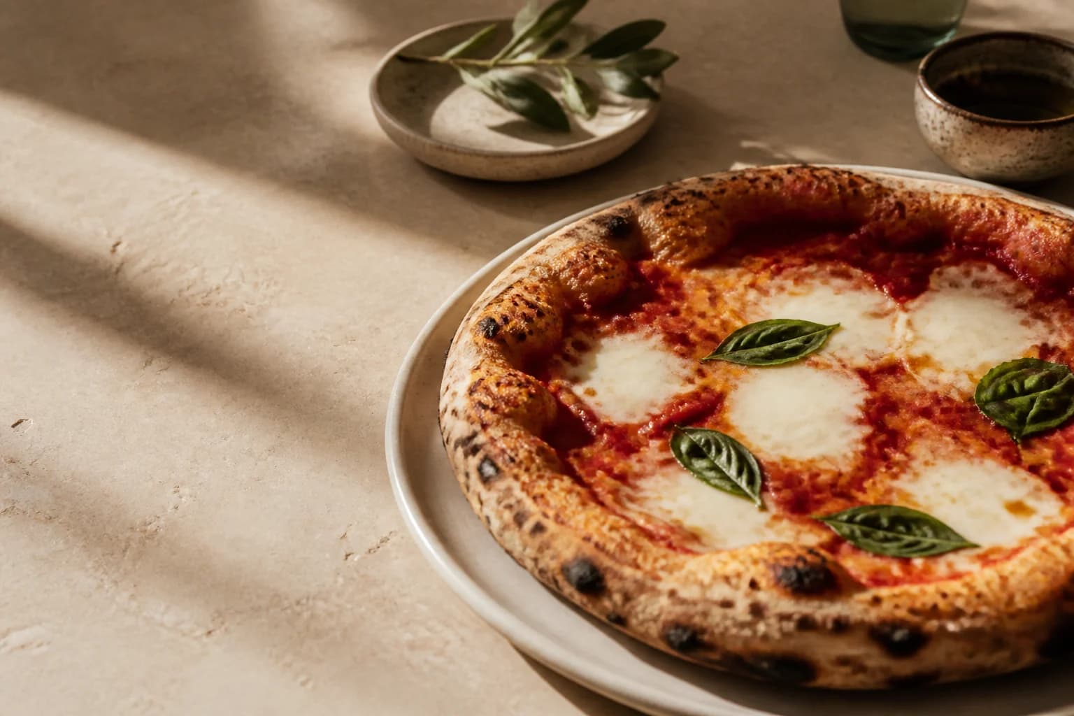Sıcak servis edilen pizzanın doğal masa düzenindeki yakın planı