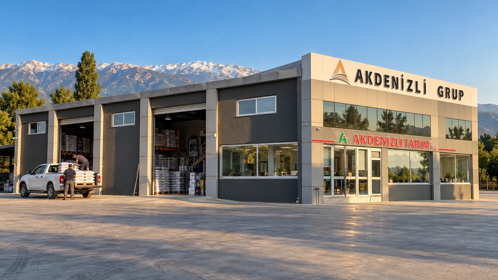 Akdenizli Tarım mağaza ve deposu, arkada Akdağlar