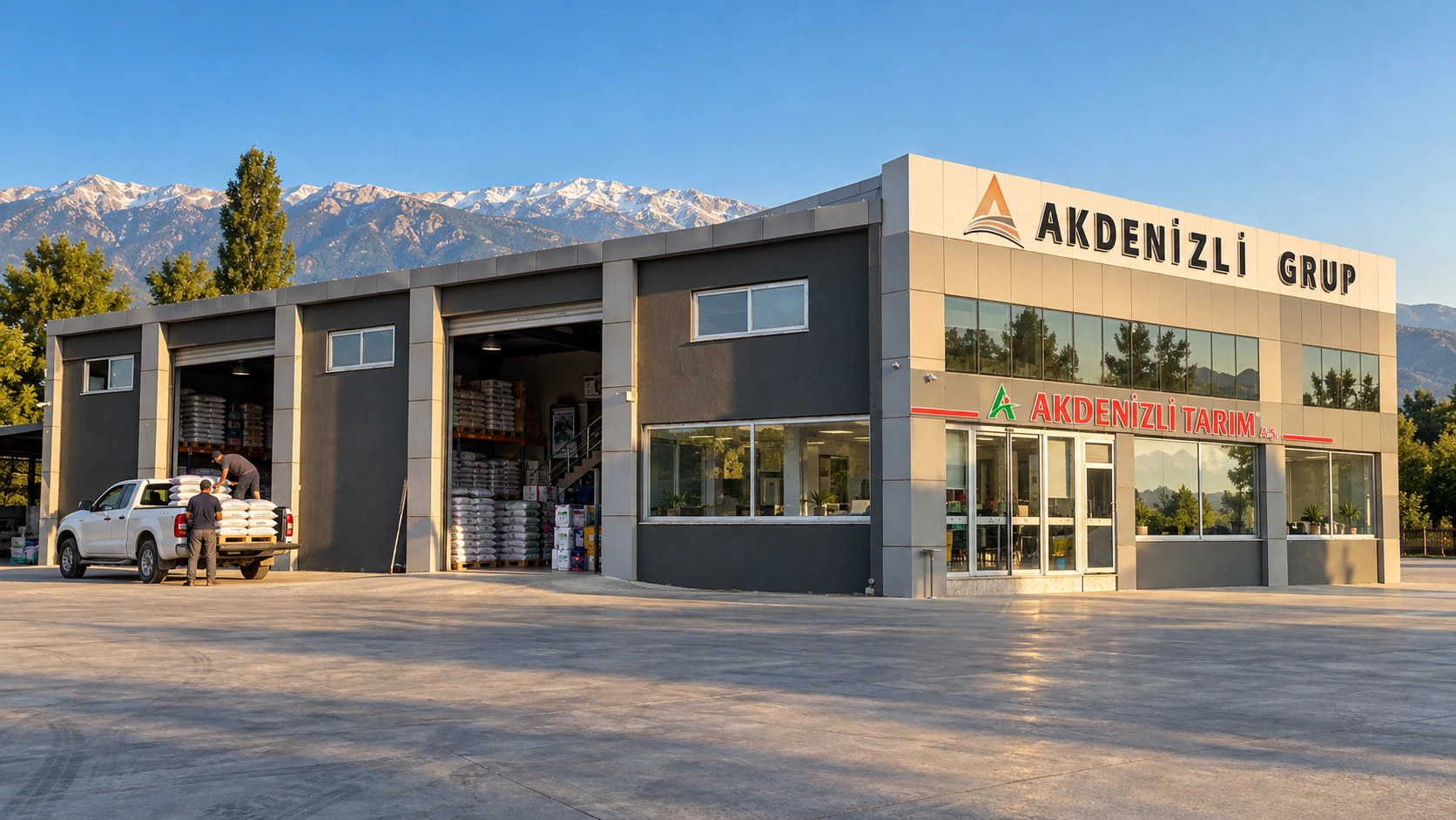 Akdenizli Tarım mağaza ve deposu, arkada Akdağlar